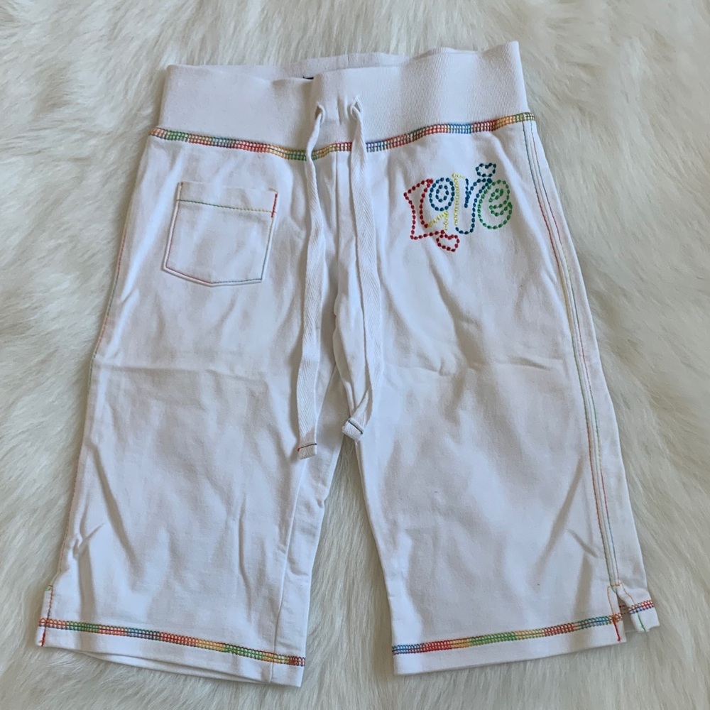 Bubblegum White Kids Shorts with Rainbow Accents 100% Cotton